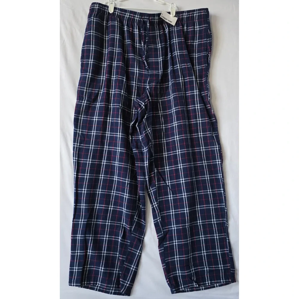 Lands End Mens Flannel Pajama Pants XL Navy Blue Red Plaid Sleepwear 453929